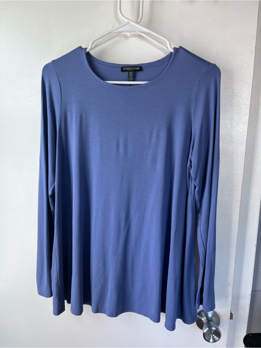 Eileen Fisher Petite Periwinkle Blue Stretch Knit Long Sleeve Tunic Top PM